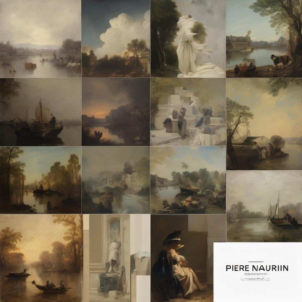 Ουρανό και νερό σε ιπτάμενα τοπία, απόηχοι ρομαντικής τέχνης, σκηνές από πλοία και φύση, με έμφαση στη γλυπτική και ρεαλισμό, έργα του Piere Naurin, εμπνέονται από την ιστορία της γλυπτικής κατά την τέχνη.